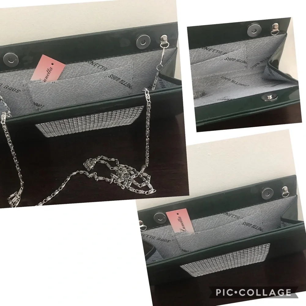 New Patent Clutch Rhinestones Dark Green Purse‎